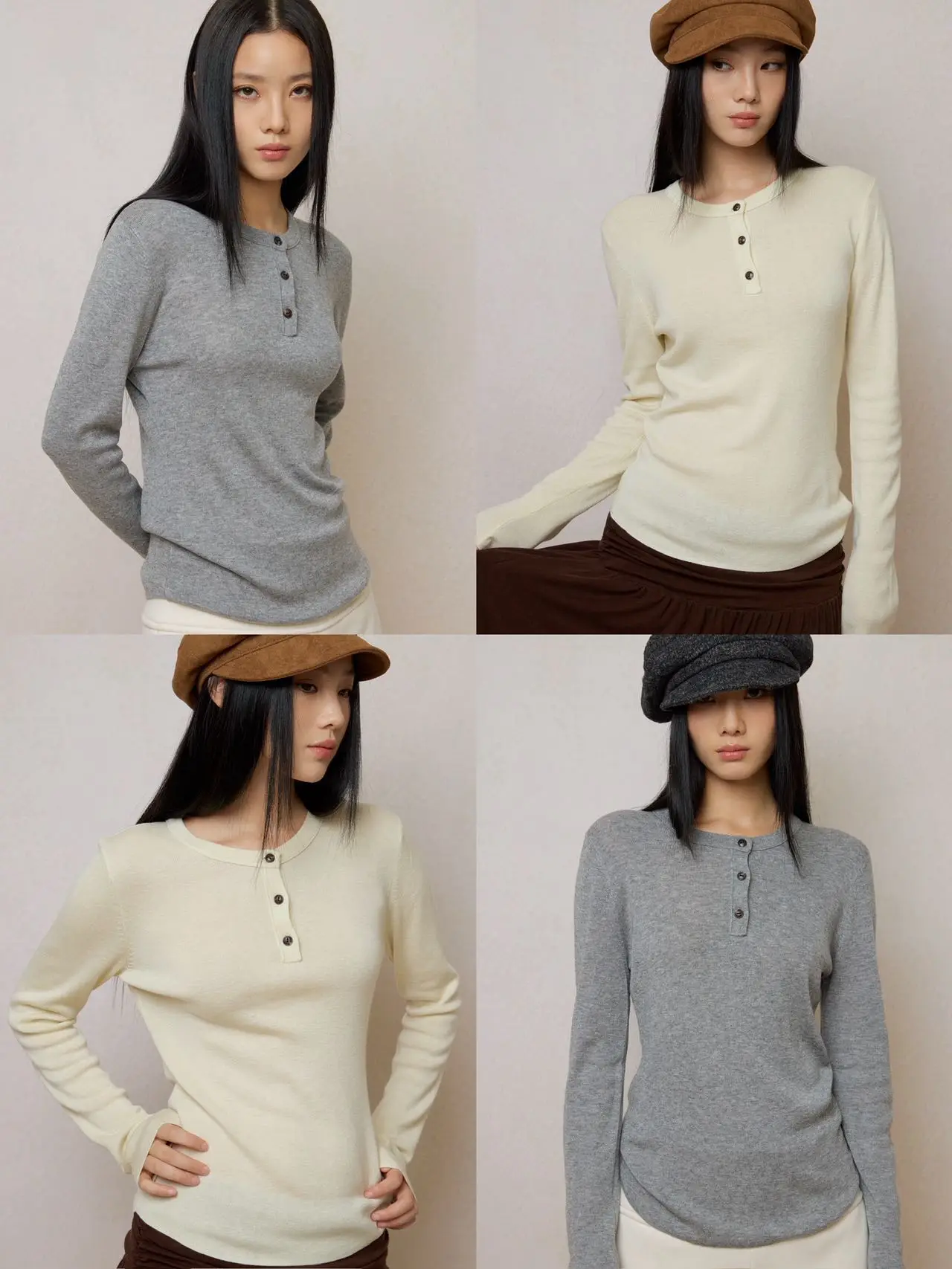 

Универсальный женский вязаный джемпер InanySense с воротником Хенли из шерстяной смеси, приятный к телу, бежевый, с длинным рукавом