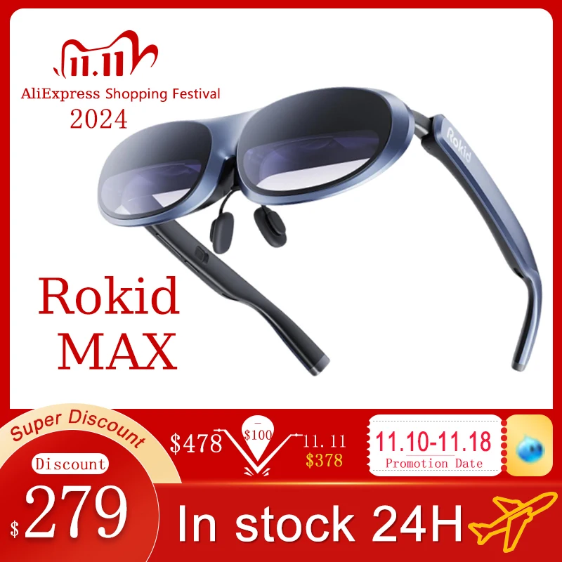 Rokid Max AR 3D Smart Glasses MAX Screen 50° Viewing Device For Phone Projected Screen Switch PS5 XBOX Virtual Reality Glasses