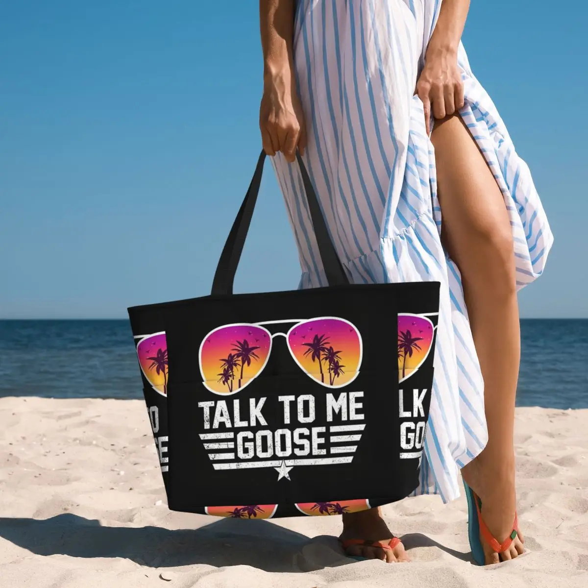 Talk To Me Goose Top Gun Maverick Tropical Sunglasses Beach Tote Bag Sport Gym Yoga Duffle Large Tote Bag Women Travel Bag