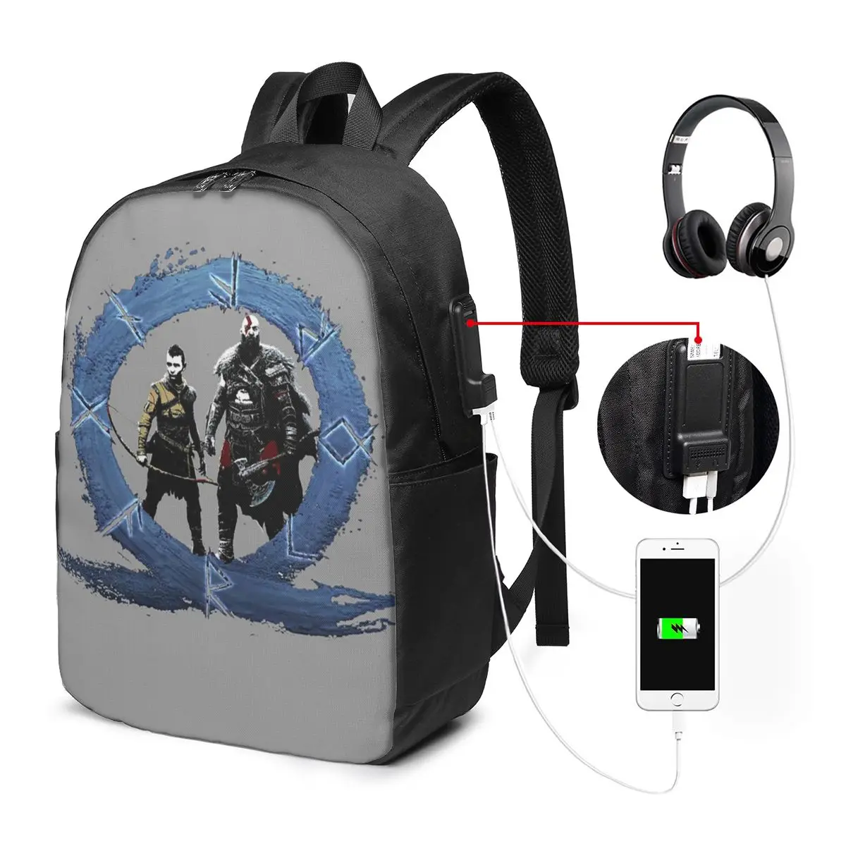

Men God Of War Kratos GameBackpack Travel Notebook Bag Computer College Student School Bag Laptop Shoulder Bags for Men Women