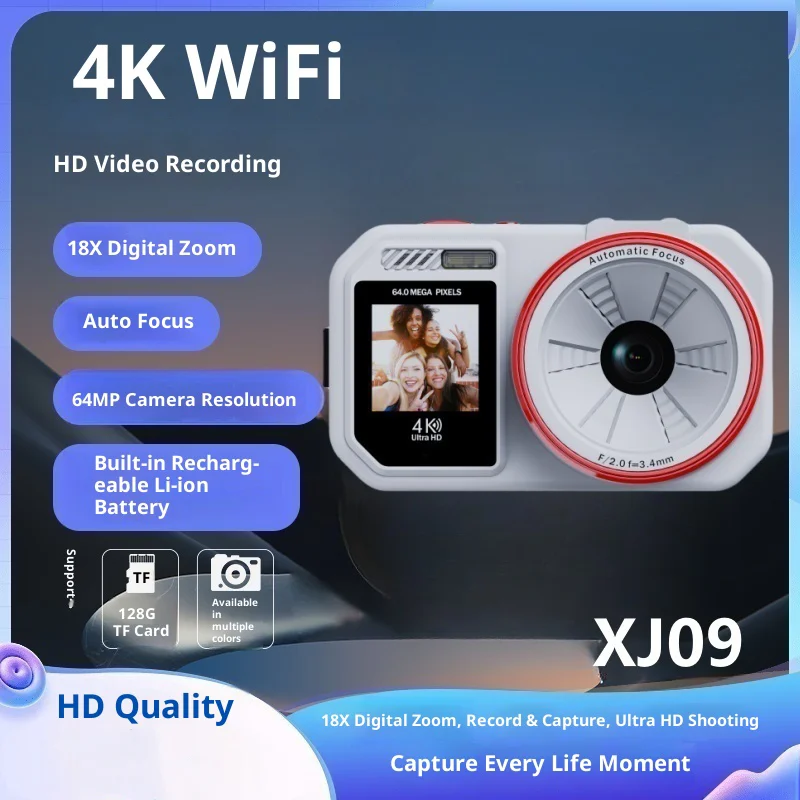 2026 XJ09 4K UHD WIFI Digital Camera Portable 18X Zoom Autofocus Student Camcorder 64MP Monocular Telescope Color Camera