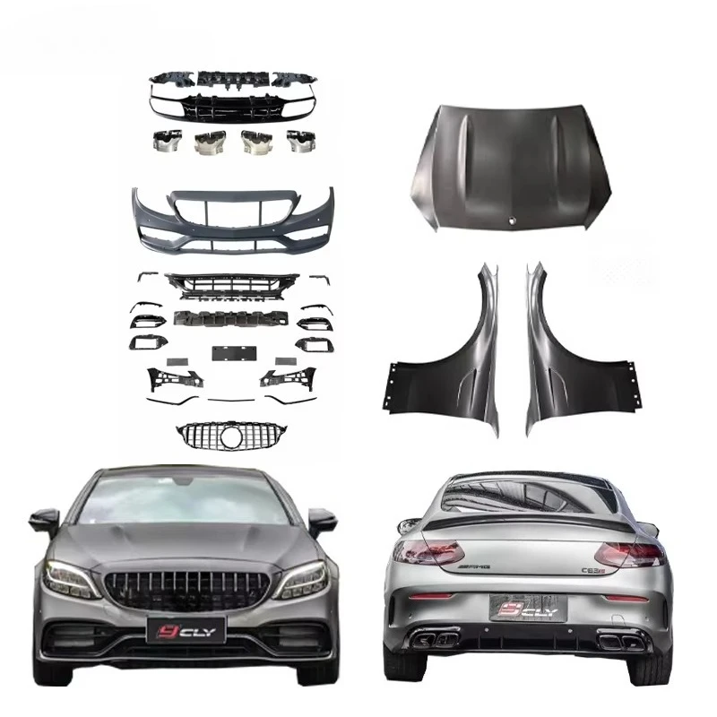 

Mercedes Parts Front Bumper Bodykit 15-21 for C-Class W205 Coupe Upgrade C63 Front Rear Bumper Engine Hood Fenders