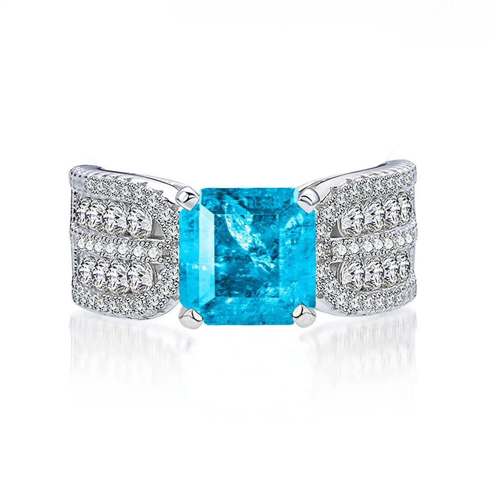 

Women Luxury Jewelry 925 Sterling Silver Ins New 8x8mm Paraiba Ring for Gift