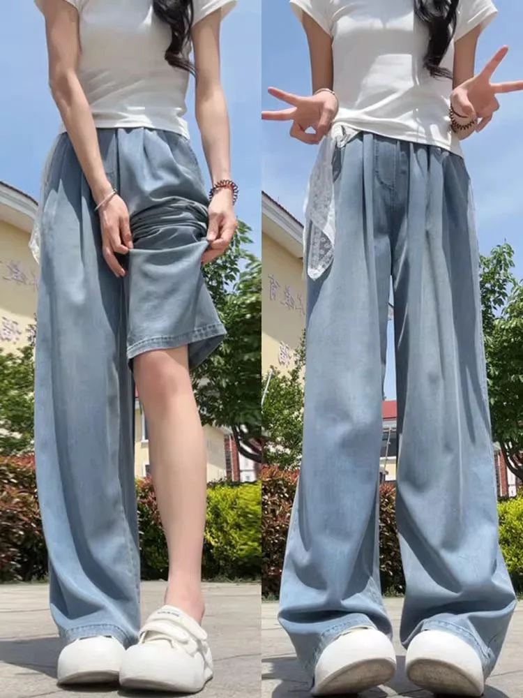 

Wide Leg Pants Women's Spring Thin Loose Drapey High Waist Straight Loose Elastic Waist High Waist Wide Leg Trousers