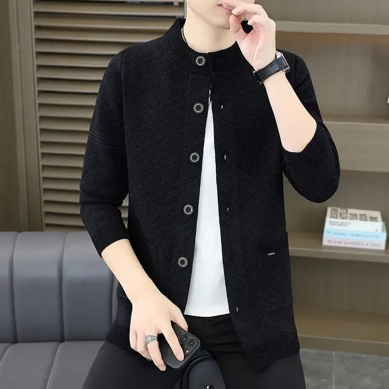 

Мужской вязаный кардиган, повседневный универсальный свитер с длинным рукавом и круглым вырезом, осенняя новинка, модная мужская верхняя одежда Sle Haome