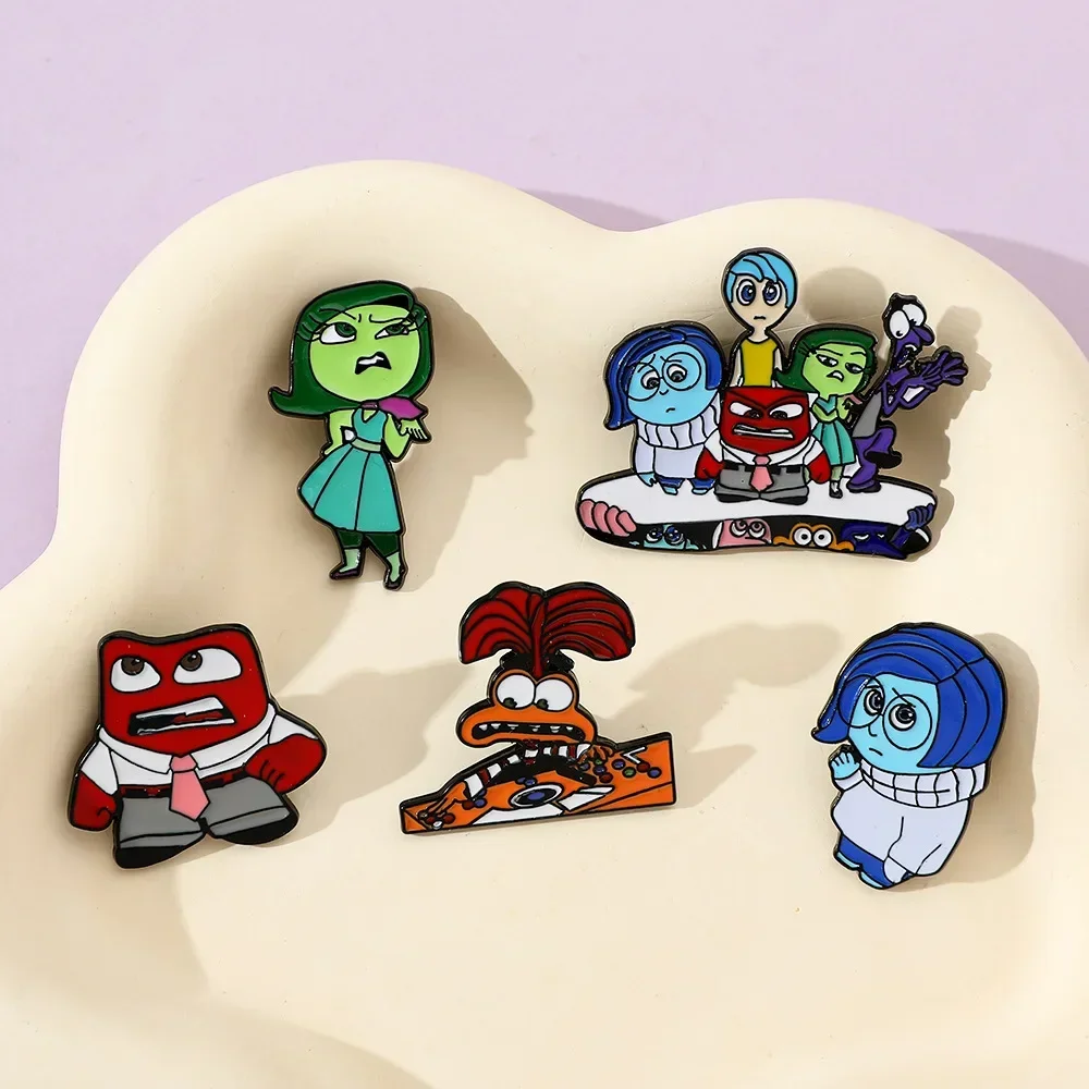 New Inside Out 2 Cartoon Brooch Joy Anger Disgust Figure Metal Badge Alloy Drop Oil Brooch Accessory Couple Bag Decoration Gift