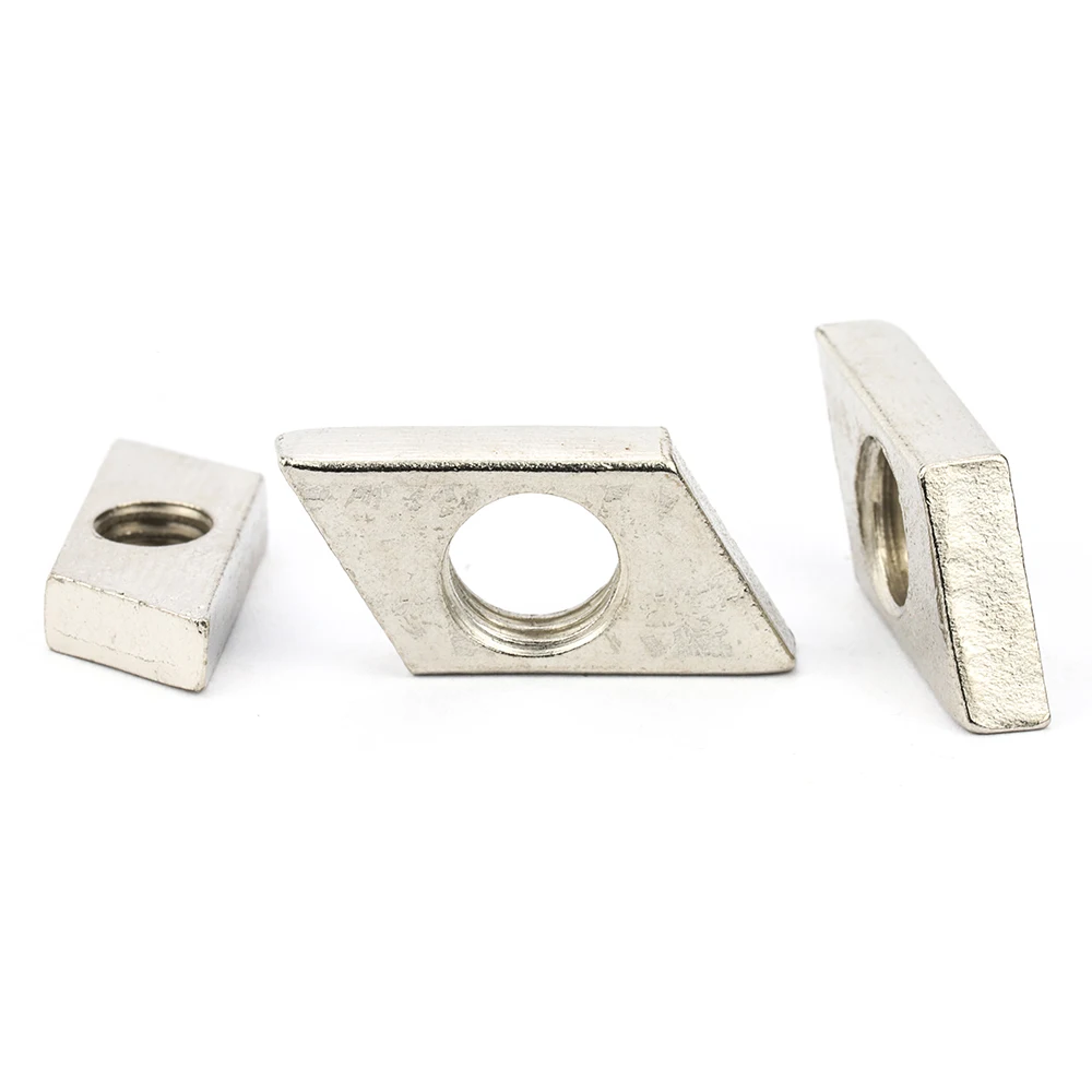 30pcs Rhombus Nuts for Aluminum Profile Nickely Plated Carbon Steel M4 M5 M6 M8 Block Compatible Nut Square Nuts