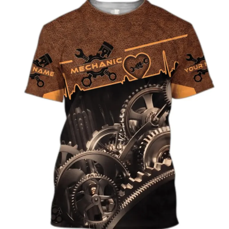 New Summer Mechanical Worker Skull 3D Printed Vintage Casual Sports Fashion Personality Round Neck Short Sleeve Men T-shirt Tops