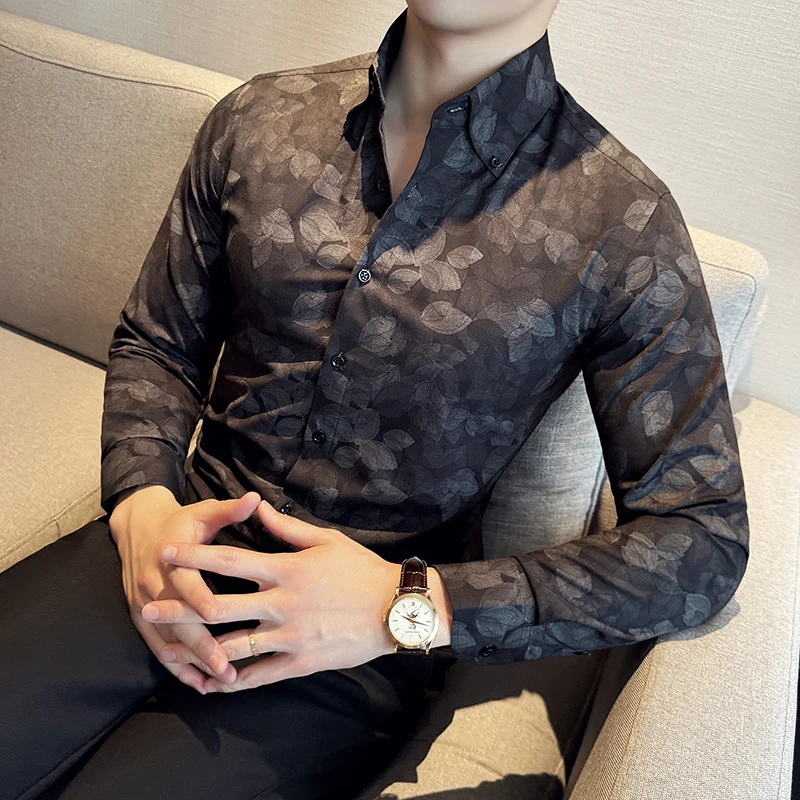 British Style Floral Shirt for Men Long Sleeve Casual Shirts Men Clothing Fashion Slim Fit Business Social Streetwear M-4XL 2024