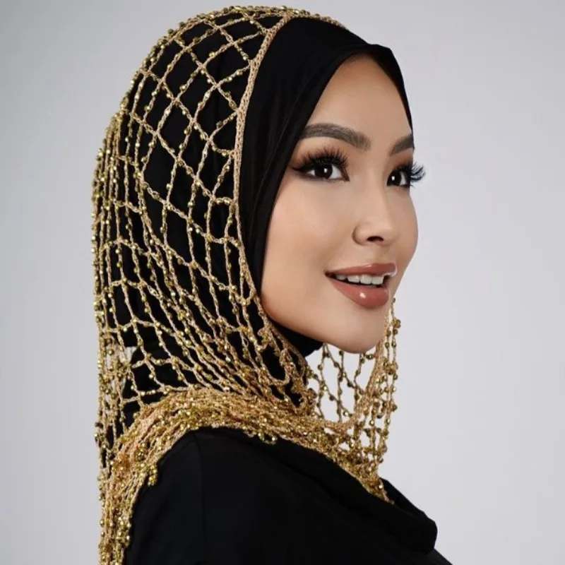 

Новый полупрозрачный тюлевый платок с ручной вышивкой бахромой, блестящими бусинами и эффектным блестящим дизайном.