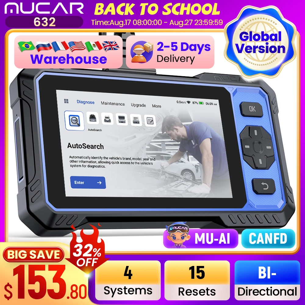 

THINKCAR MUCAR 622, двунаправленные автомобильные инструменты, бесплатный сканер Obd2, CANFD 15, сброс 4, диагностические системы, автоматические OBD-сканеры