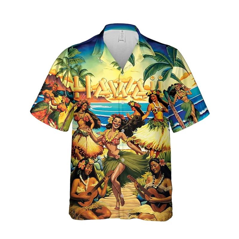 

Vintage Beach Hula Fashion Slim Fit Shirts For Blouse Men Hawaiian Clothes Casual Dress Camisas Casuais Flower Retro Harajuku