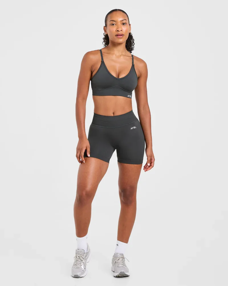 Marken-Sport-Yoga-BH für Damen, nahtloses Oberteil mit offenem Rücken, leicht formende Activewear, schweißableitendes und rutschfestes Material. – Detail 15