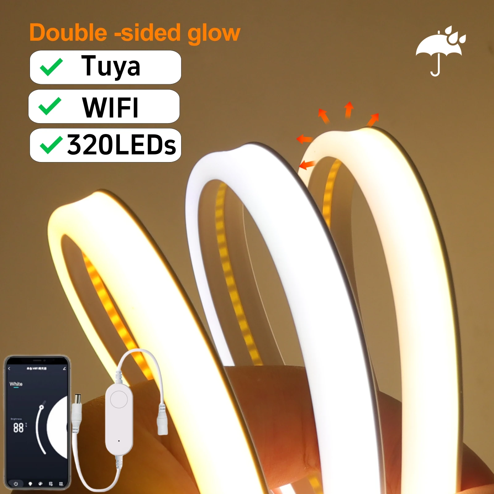 Imagem -05 - Tuya Smart Wifi Cob Neon Led Strip Light Tubo de Sílica Gel Luz de Fundo de Fita Faça Você Mesmo Diode Lamp Funciona com Alexa Google Home 320leds por m 10m