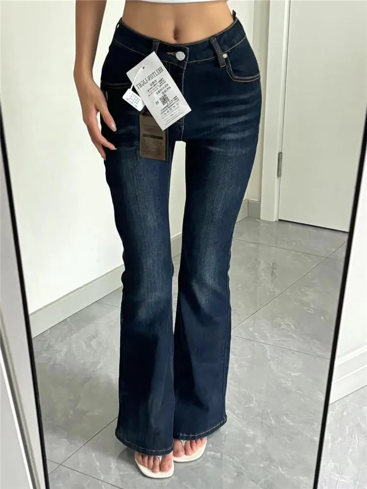 

Extended Length High Waist Flared Jeans Women's Slimming American High Street Floor-Length Low Waist Pants Spring Autumn