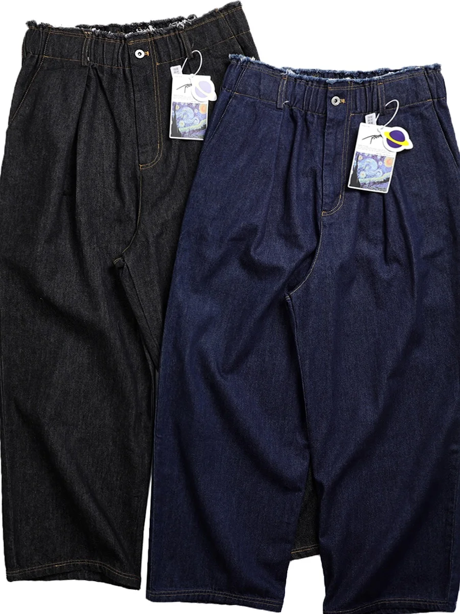 

Reissue American Heavyweight Slim Fit Jeans Men's Loose Wide Leg Straight Double Pleat Long Pants Youth Trendy Cotton Blend F...