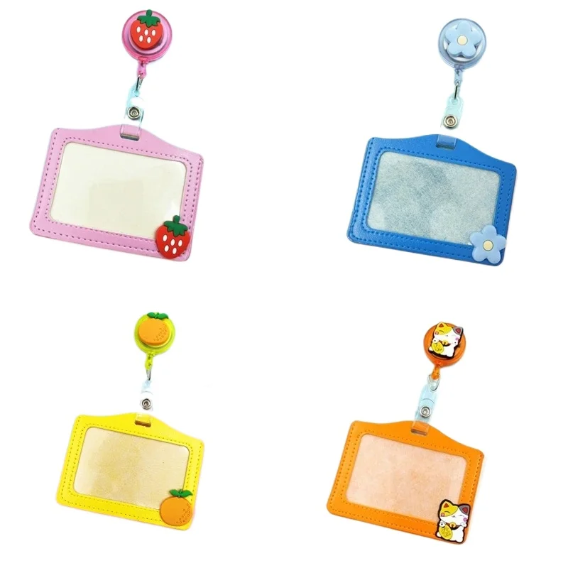 Badge Reel Nurse Doctor Work Pass Card Cover Retractable Badge Reel with Horizontal PU ID Holders Tag Name Badges Sleeve