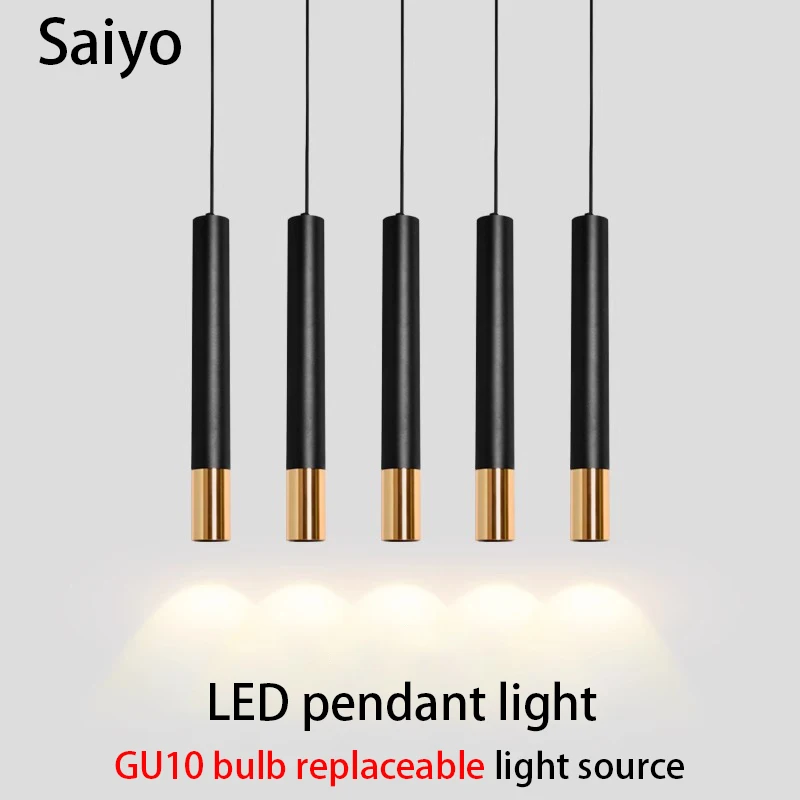 

Led Pendant Light GU10 MR16 Changeable Bulb Hanging Lamp Modern Long Tube Bedroom Beside Ceiling Lighting Fixture 110V 220V Foco