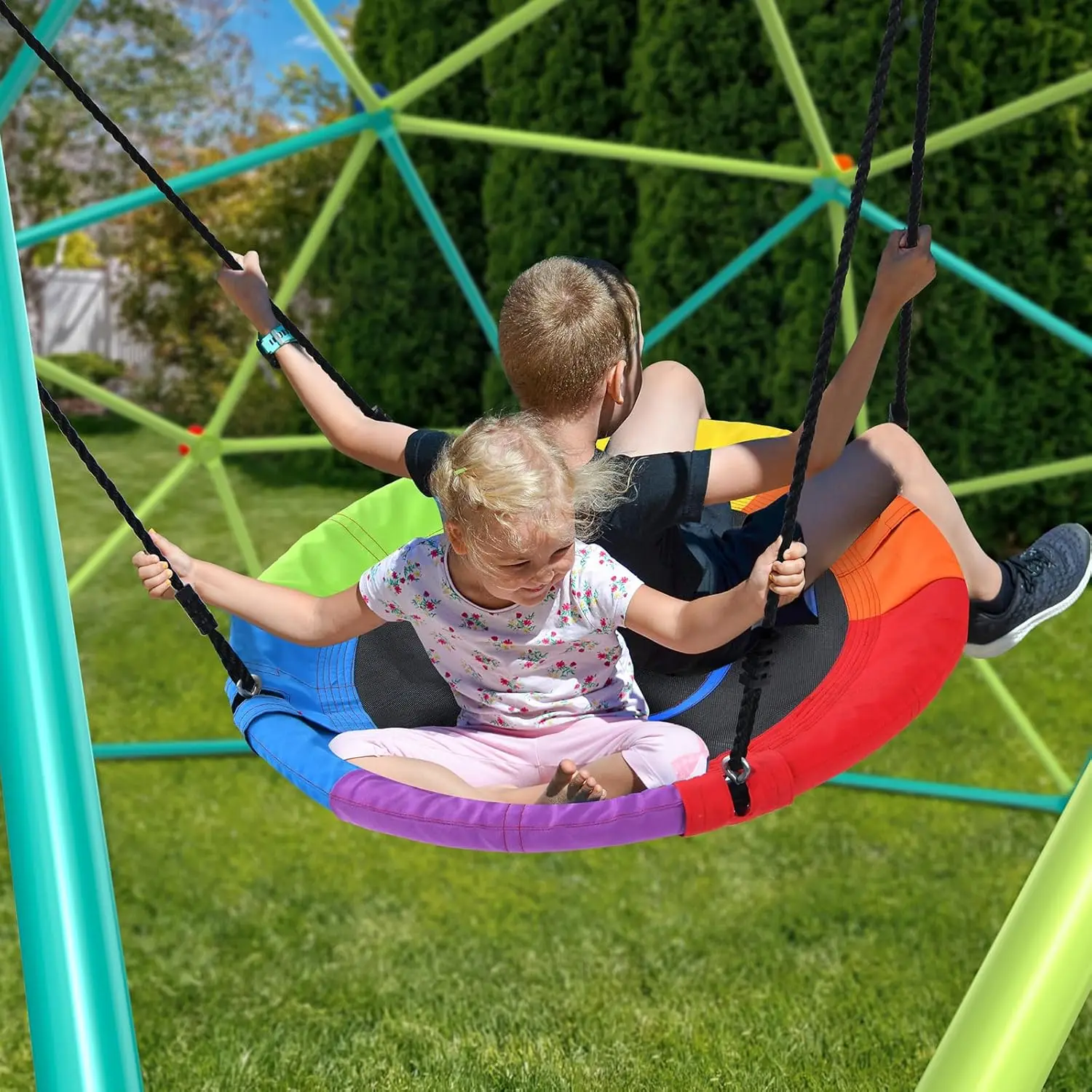 10ft Climbing Dome Swing Set with Saucer Swing, Jungle Gym for Kids Outdoor Backyard, Supports 800lbs, Easy Asssembly