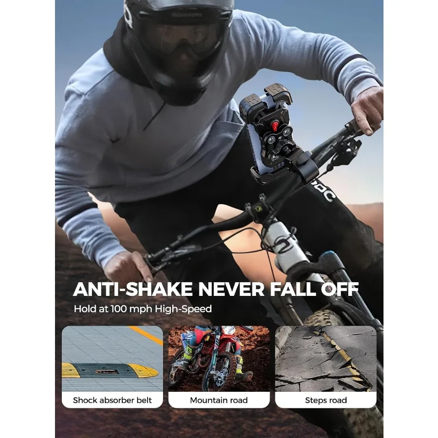 Support de téléphone pour moto pour résistance au vent de 150 mph et performances anti-secouement, convient aux grands téléphones de 7,2 pouces, Compatible avec iP
