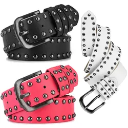 1pc Men's Retro Alloy Needle Buckle Women's Belt Round Rivet Belt Punk Hip Hop Rock Jeans Belt PU Leather Belt For Men and Women