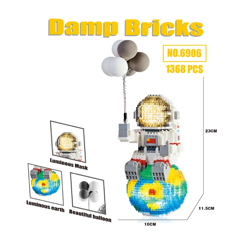 Esploración espacial Micro bloque de diamante astronauta con figura de globo construir ladrillo juguetes educativos colección luz Nanobrick