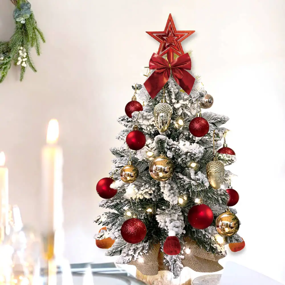 

Dropshipping 2ft Mini Christmas Tree with Light Small Tabletop Artificial Flocked Xmas Tree for Christmas Decoration Dropshipper