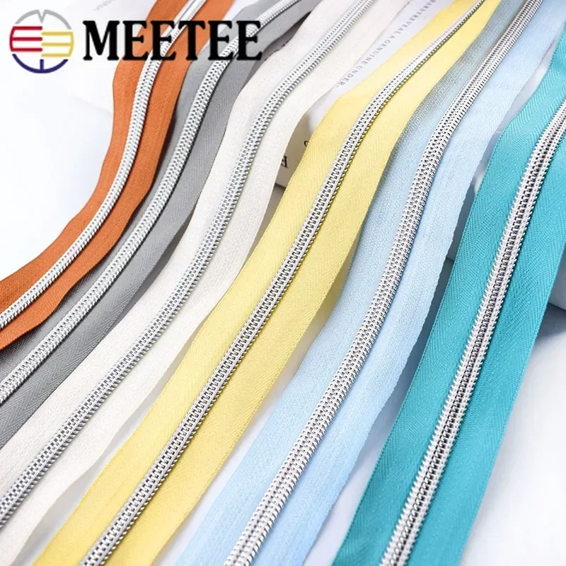 3/5/10M 5# Zippers For Sewing With Zipper Slider Pulls Coil Roll Zips Tape Head Bag Decorative Luggage DIY Accessories