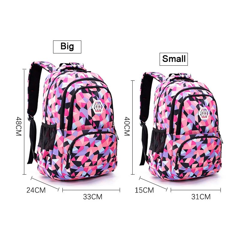 Sacos de escola de nylon impermeável para meninas, grande capacidade, sacos de livros infantis, mochilas leves para crianças