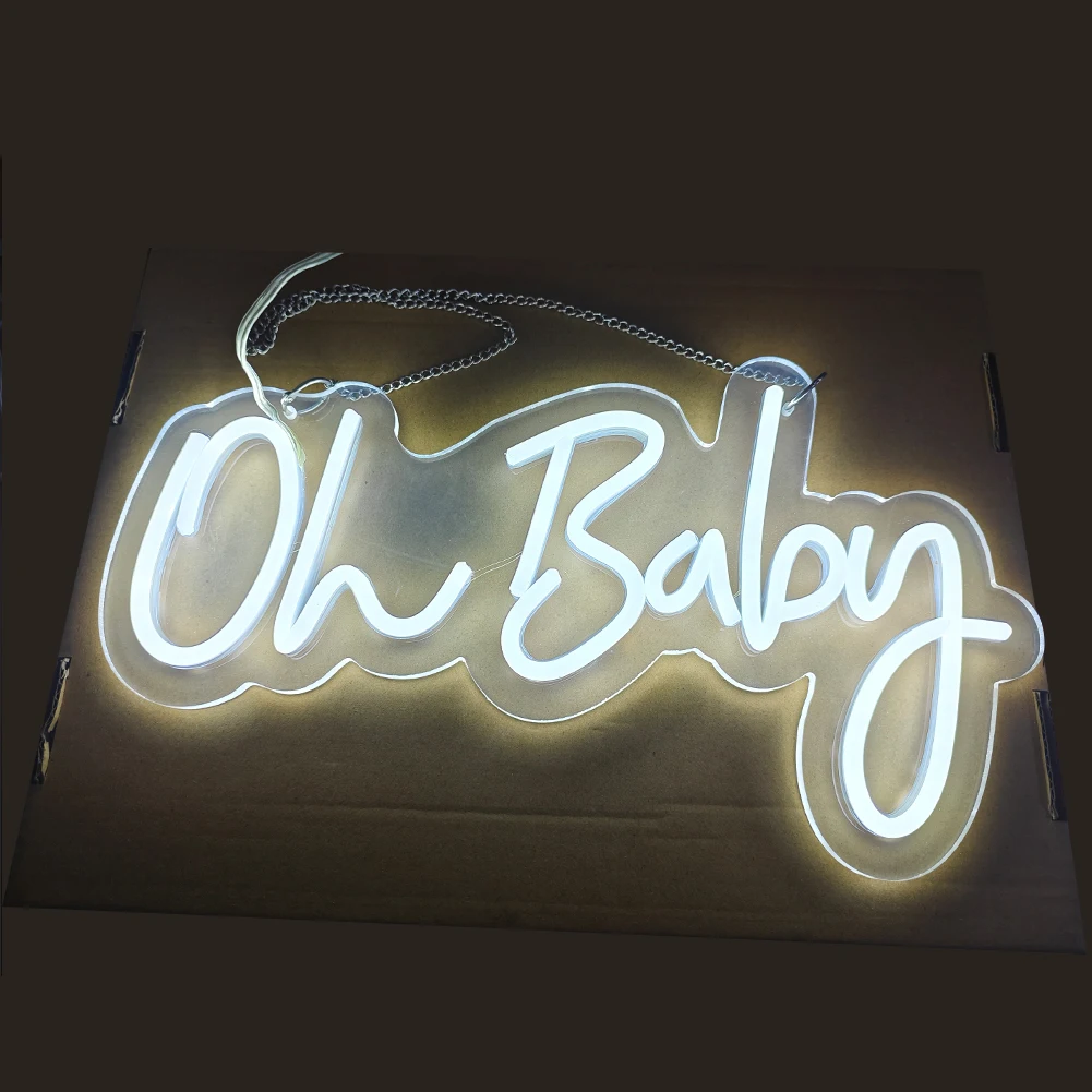 Oh Baby Neon Sign LED Veilleuse pour enfants, lampe d'ambiance murale pour la maison, le chevet, la chambre à coucher, l'éclairage de la salle de jeux, la décoration Navidad