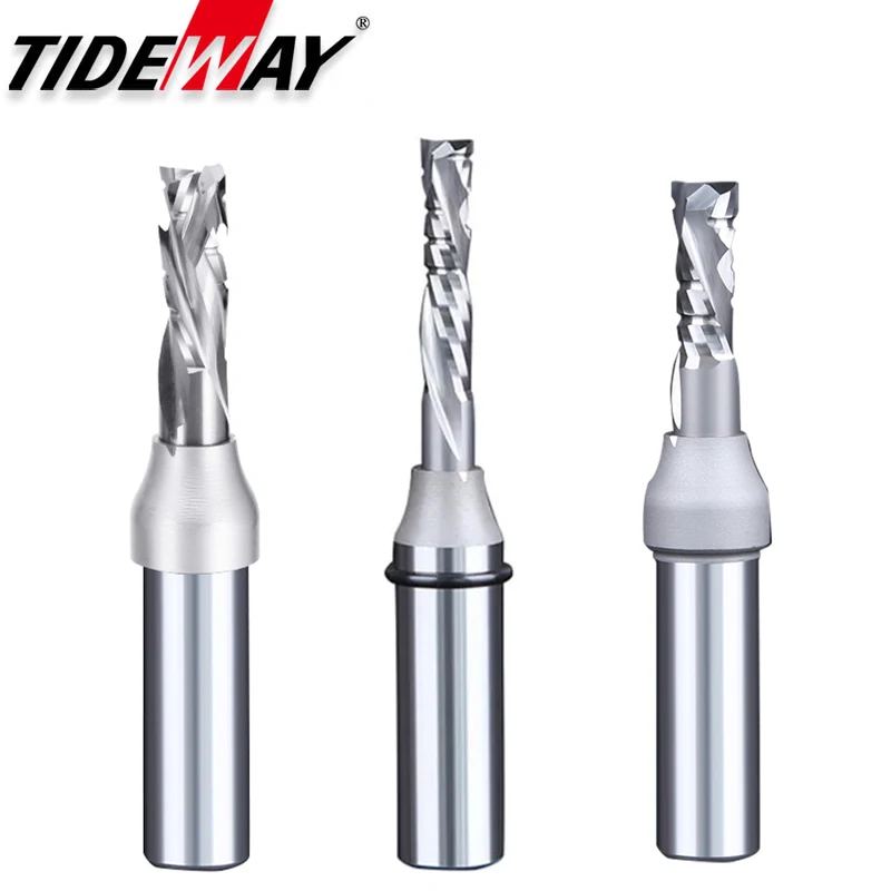 Tideway Woodworking TCT Straight Compression Router Bit Double Veneer Cutter Engraving Slotting Trimming Up Down Milling Cutter