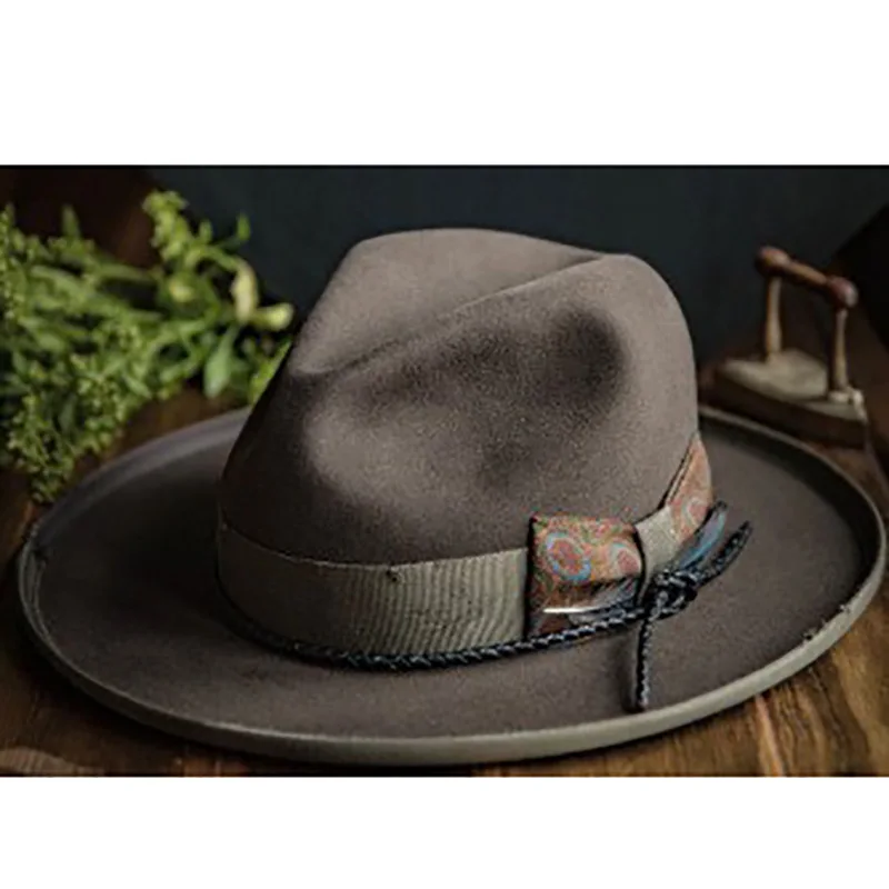 

European And American New Wool Felt Hats Men's Retro British Jazz Hat Independent Station Feather Top Hat