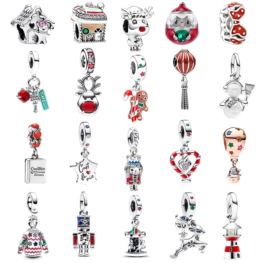 새로운 회전 회전 목마, 순록, 진저 브레드 맨 매달려 매력 비드 쥬얼리 맞는 원래 실버 925 팬 팔찌 DIY 크리스마스 선물