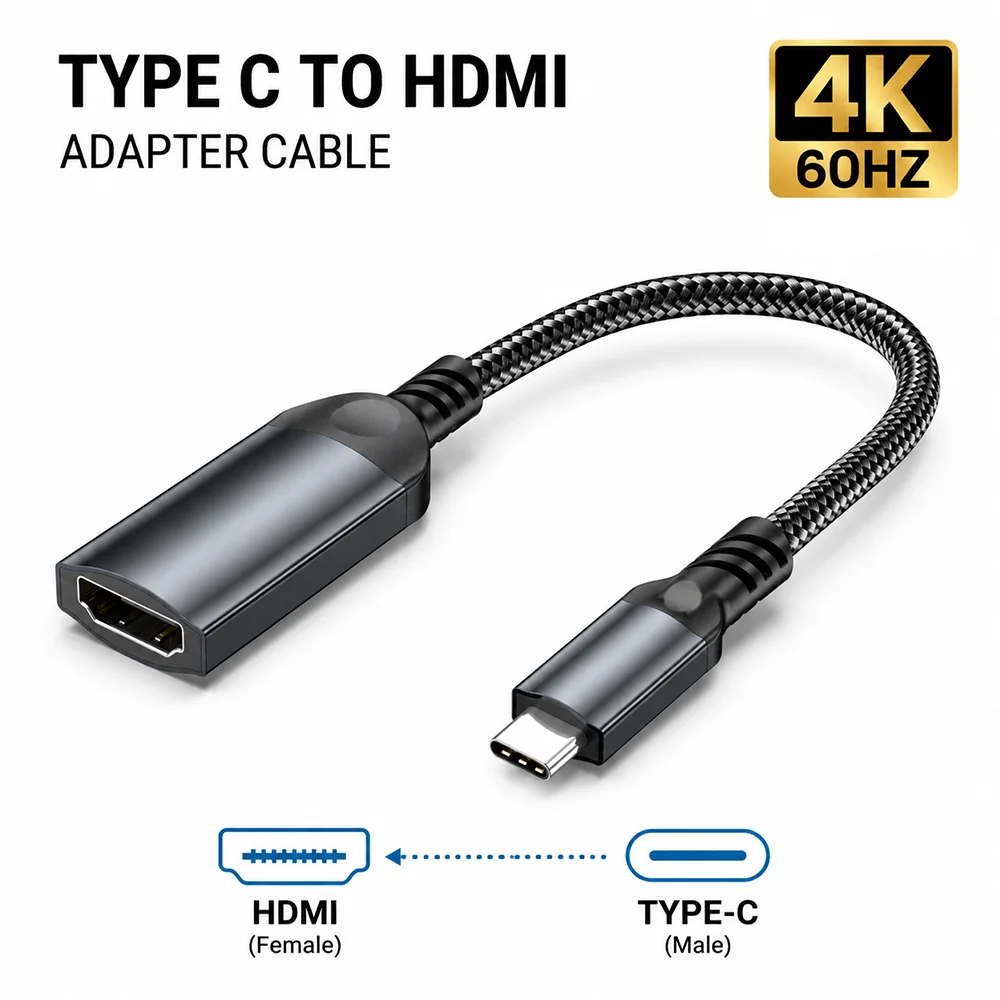 UGOjP Type C to HDMI Adapter Cable 4K@60Hz / 4K30Hz USB C Male to HDMI Female Converter Cable for Laptop Phone to HDTV Projector