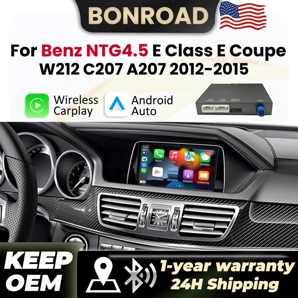 BONROAD Wireless CarPlay Decoder For Mercedes Benz E Class E Coupe W212 C207 A207 NTG4.5 2012 2013 2014 2015 With Android Auto Mirror Link AirPlay BT GPS Navigation Module