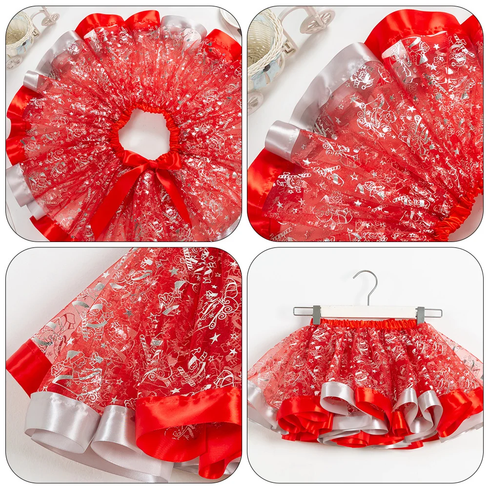 

1Set Children Bubble Skirt Christmas Design Mesh Tutu for Party Photography Stage Performance Gift Comfortable Stretchy Waist