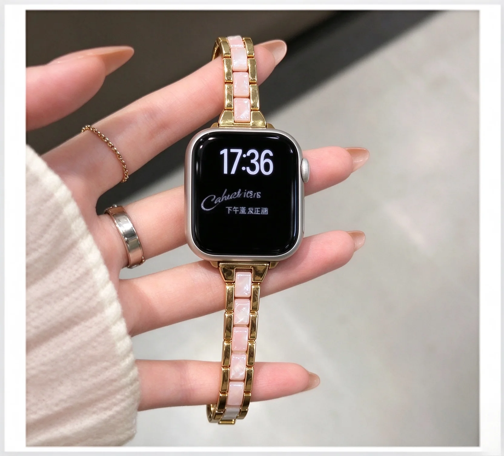 Applicable to Apple iWatch S11 strap with three beads of resin, fine style. Apple Watch S10 metal women's watch strap, 14mm