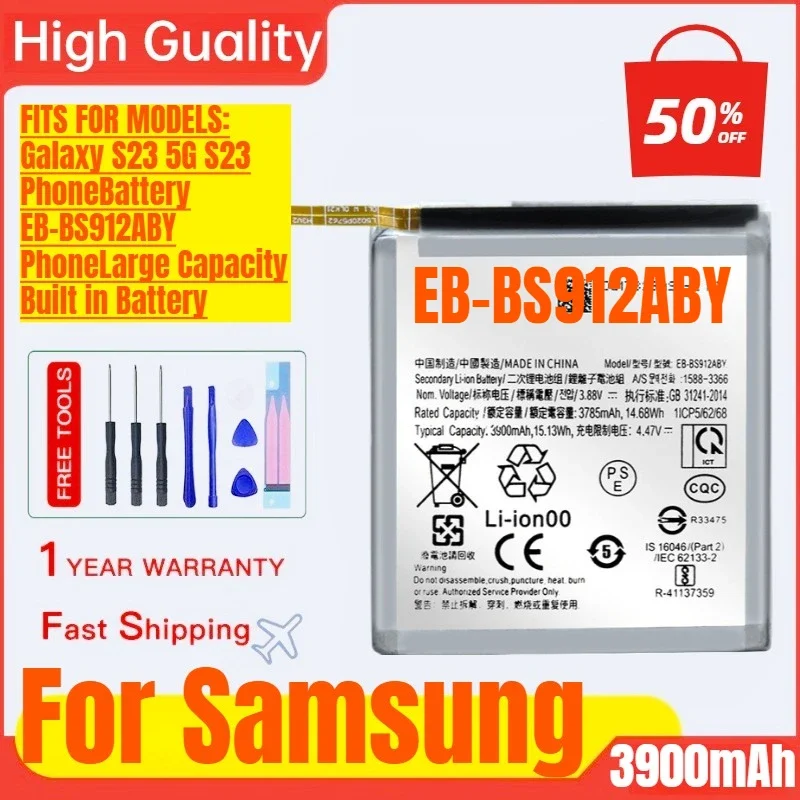 EB-BS912ABY for Samsung Galaxy S23 SM-S911B Mobile Phone Battery High Capacity Battery Replacement Bateria with Tools