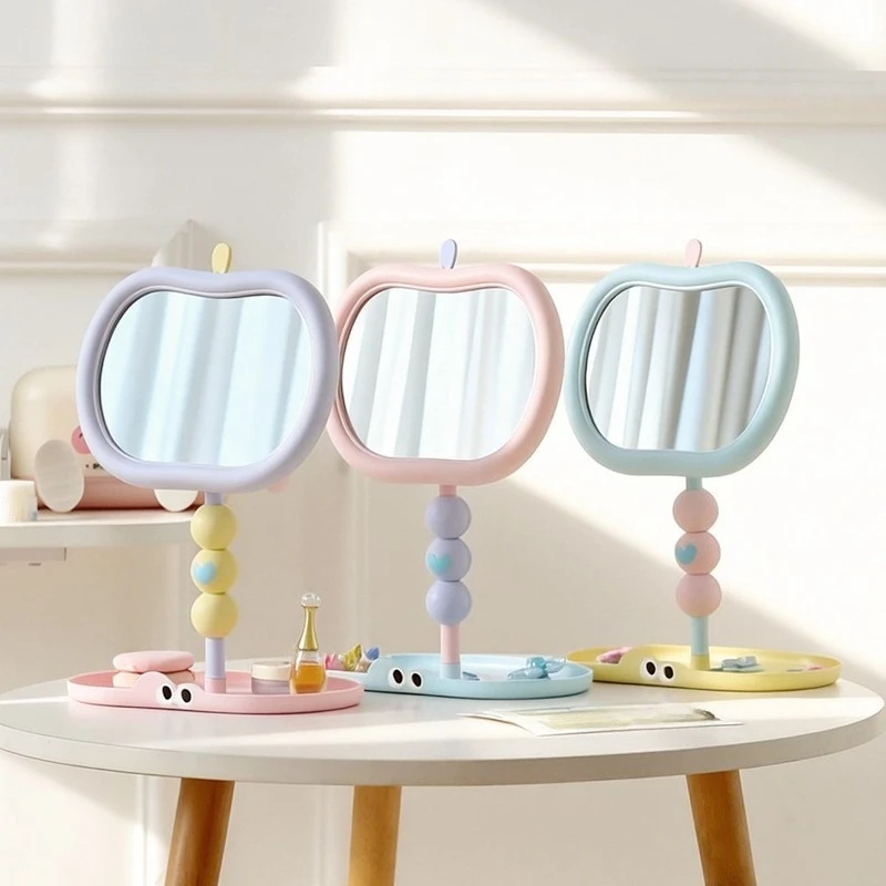 Cute Apple Desktop High Appearance Level Makeup Mirror Household Dormitory Desktop Decoration Plastic HD Rotating Storage Mirror