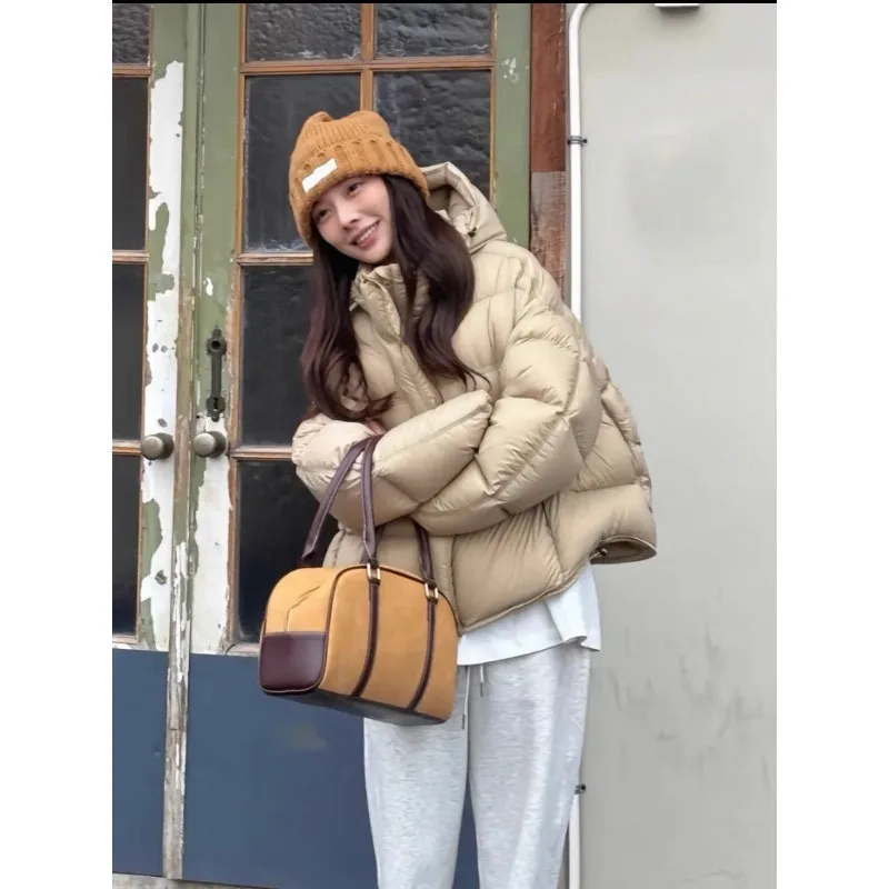 

2025 NEW Women's Cotton Jacket Hat Hooded Tea Milk Color Fashionable Korean Style Regular Fit Cotton Coat