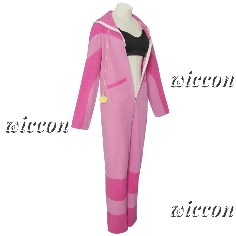 Street Cos Fighter Han Juri Cosplay Outfit Pink Pajamas with Wig for Women Girls Winter Halloween Party Suit - view 4