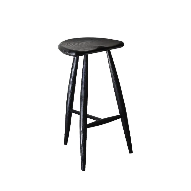 Nongju, wabi-sabi wind solid wood home high chair black carbonized bar chair ash wood high stool resting stool