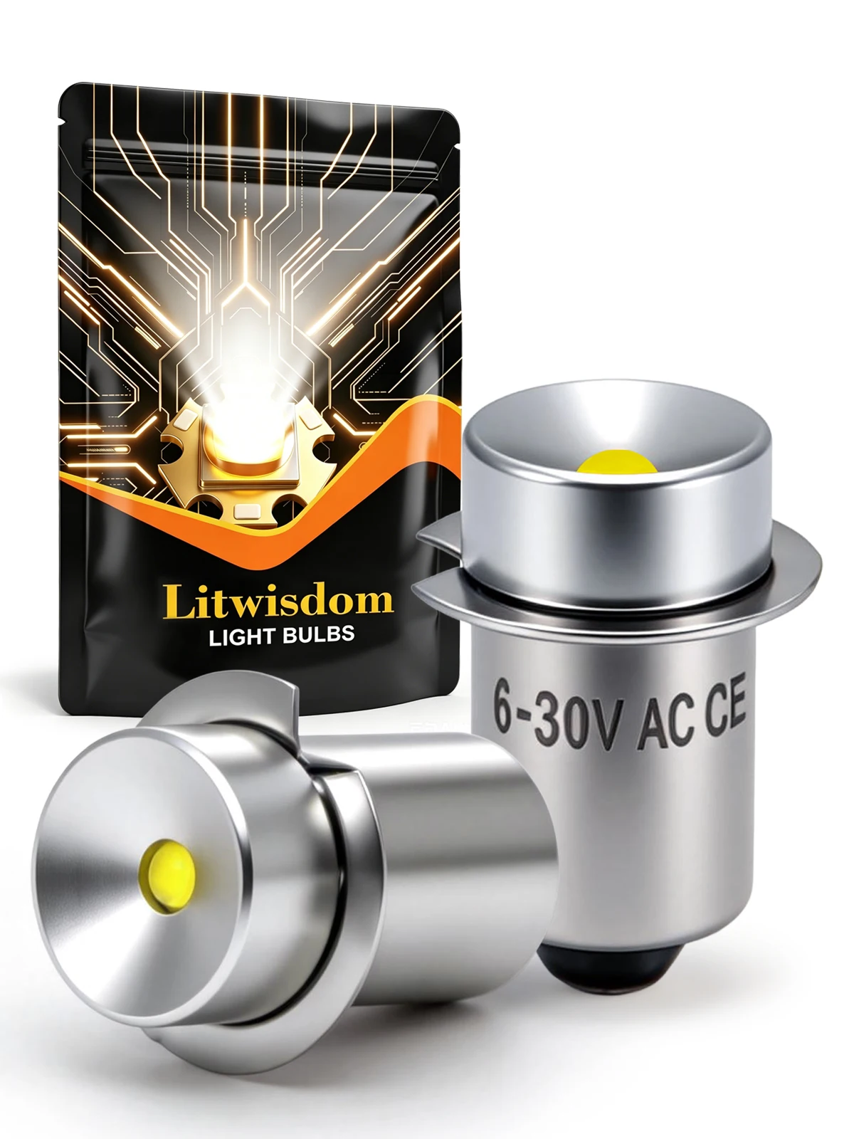 

LED Flashlight Bulb P13.5S 6-30V ACDC High Bright 300 Upgrade Torch Lamp Replacement Energy Saving Durable Shockproof 2Pcs