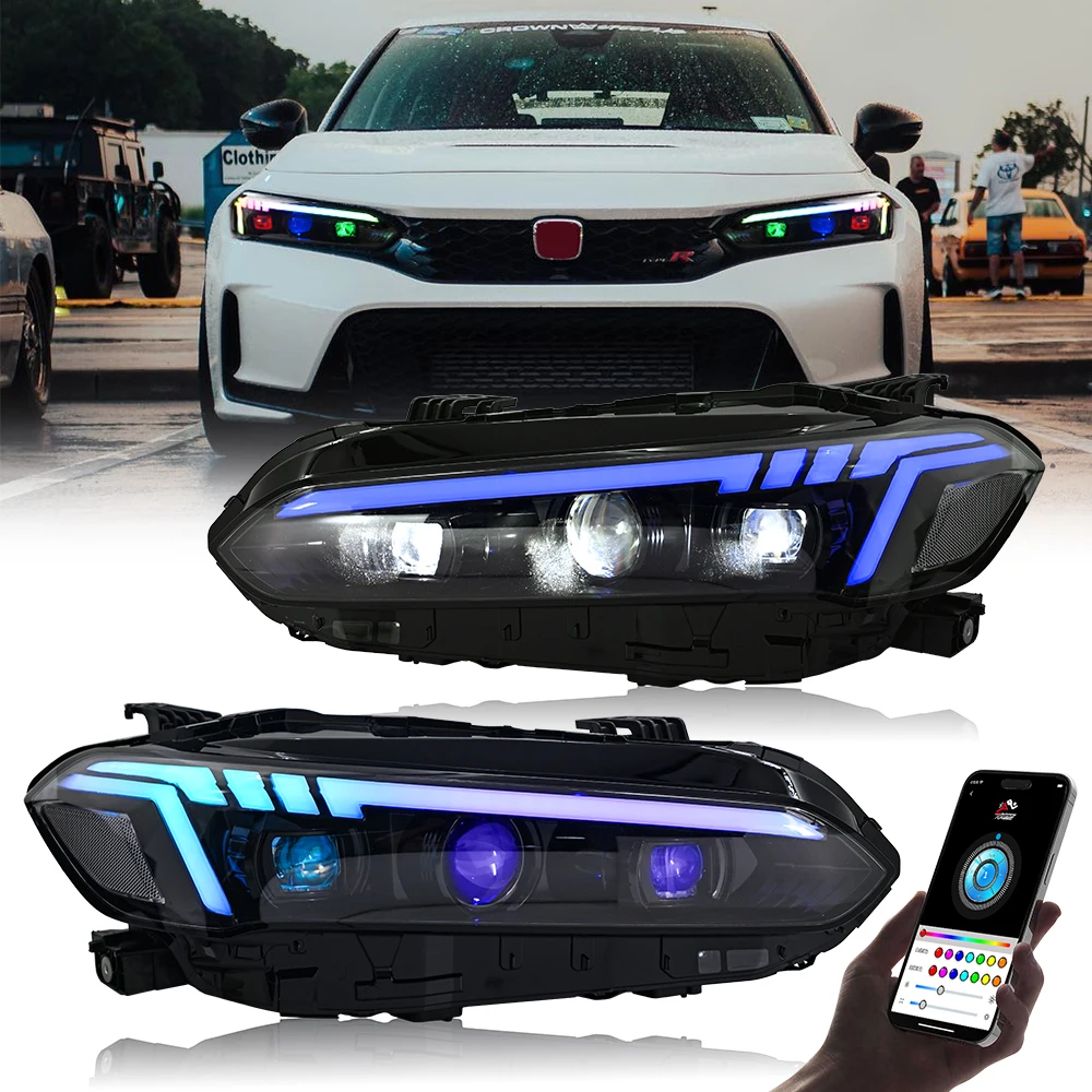 RGB Headlights For Honda Civic/Hatchback 2022-UP 11th Gen Devil Eyes LED Front Lamps Assembly Projector Auto Replacement DRL