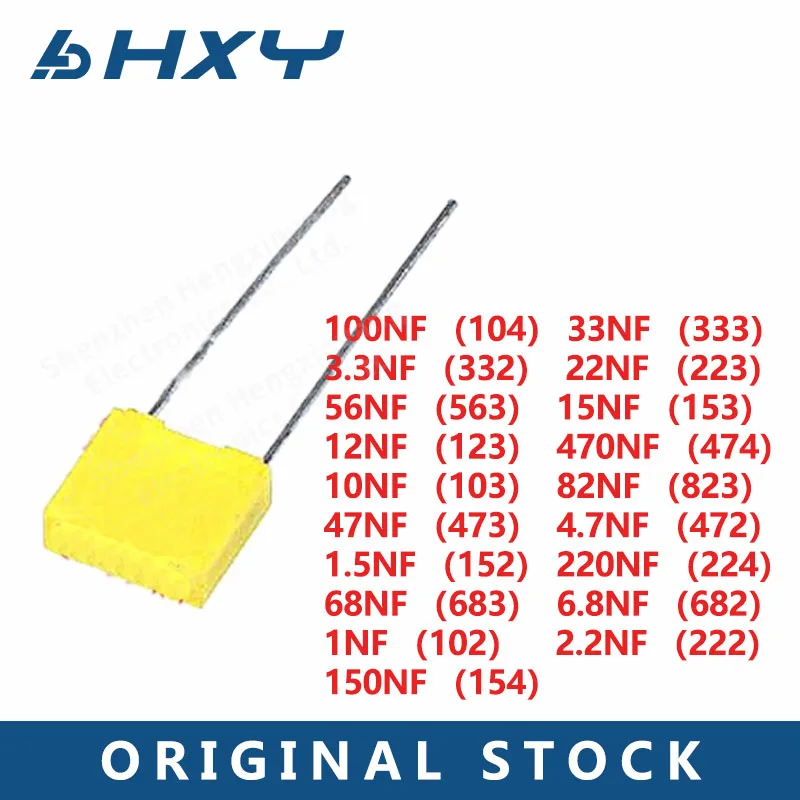 20 szt. 100V 1nF ~ 470nF 100nf 220nf 10nf 47nf 22nf 1nf 0.47uf 0.1uf kondensator polipropylenowy zabezpieczająca folia plastikowa