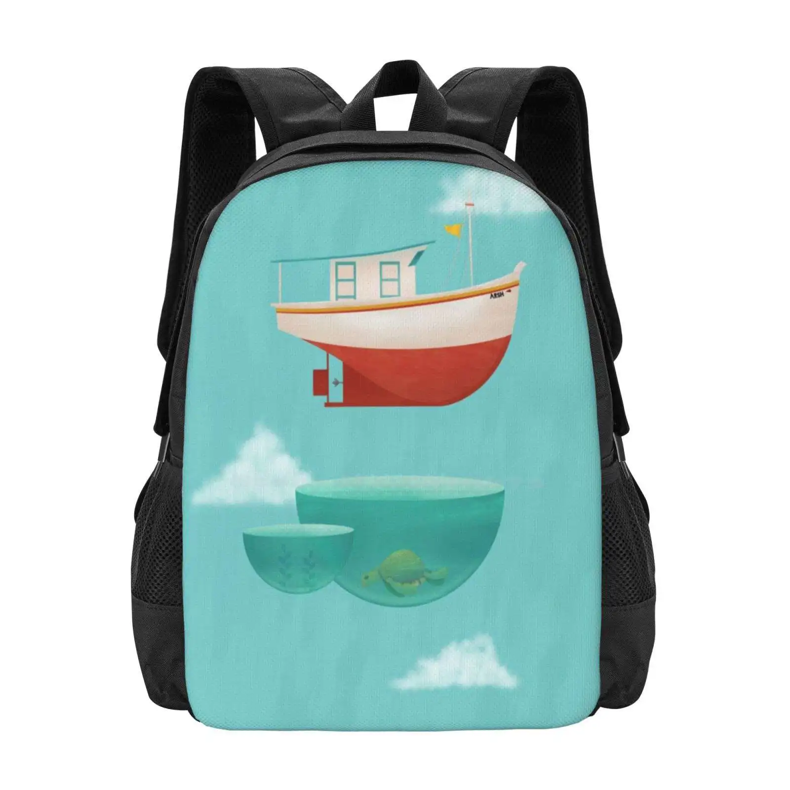 Floating Boat School Bags For Teenage Girls Laptop Travel Bags Boat Float Sky Blue Water Turtle Animal Ship Flag