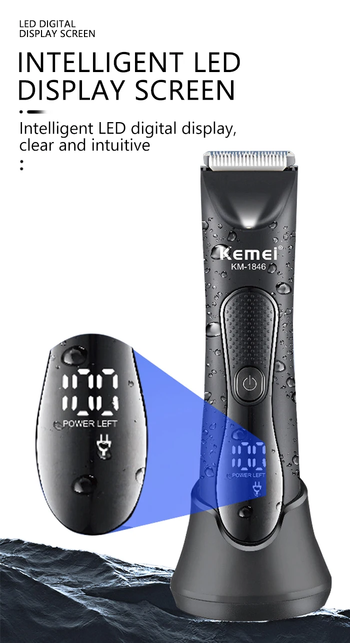 Kemei KM-1846 IPX7 Wasserdichter Haarschneider für den Intimbereich Elektrischer Haarentferner mit LED-Anzeige Bikini-Rasierer – Detail 6