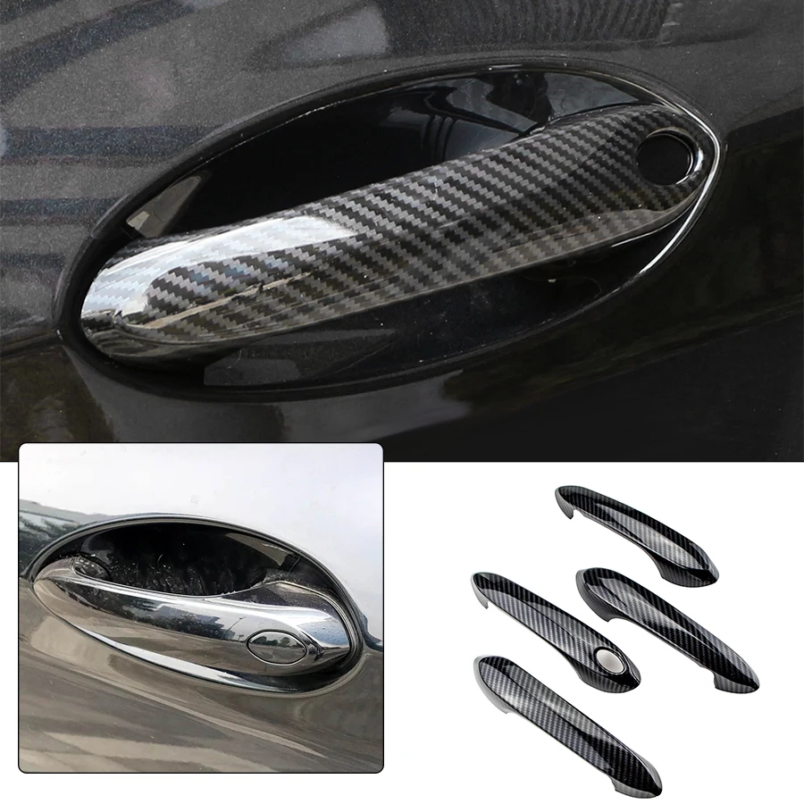 Carbon Fiber Pattern Door Handle Frame Decoration Cover Trim Sequins Strip for BMW X3 G01 2018 - 2022 Exterior Accessories