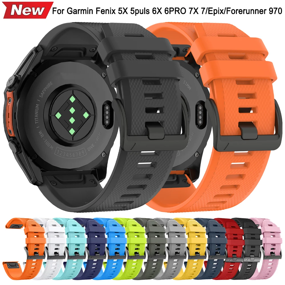 Image of QuickFit 22 26mm Armband für Garmin Fenix 5X 5Plus 7X 7Pro 6X 6GPS Original Gummiarmband für Epix Gen2/Fenix E 47mm 8 51mm Band