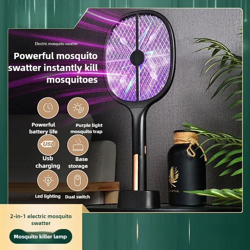 2-in-1 Purple Lig Electricht Mosquito Lure Mosquito Killer Lamp Electric Shock Mosquito Killer Swatter Household Usb Charging